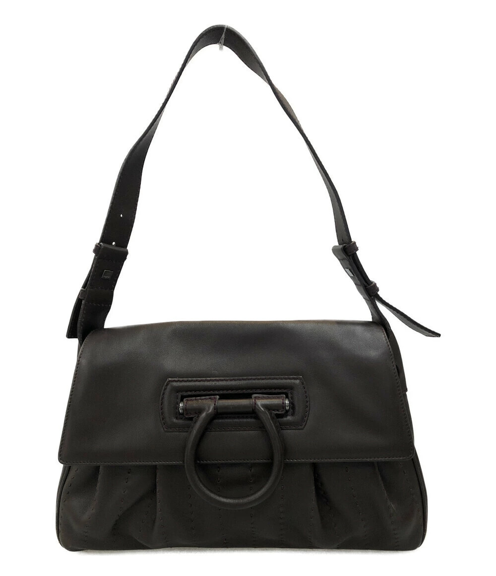 Salvatore Ferragamo Leather Gancini Shoulder Bag Black